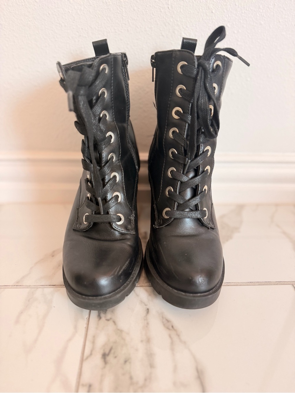 Sincerely Jules Black Lace-Up Heeled Combat Boots